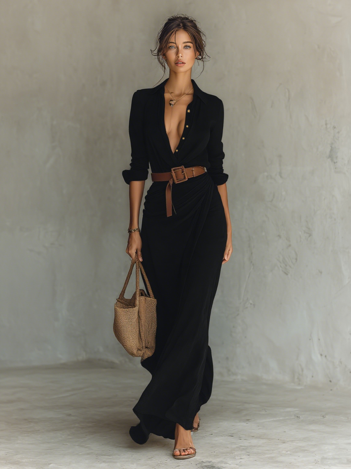 Eva - Stijlvolle Zomerjurk Dames Maxi met Diepe V-hals en Ceintuur