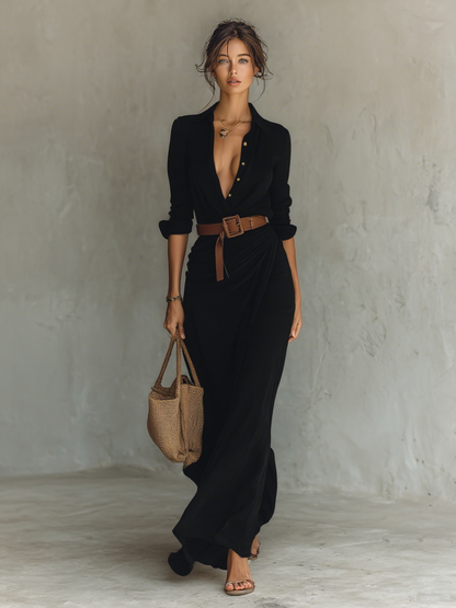 Eva - Stijlvolle Zomerjurk Dames Maxi met Diepe V-hals en Ceintuur