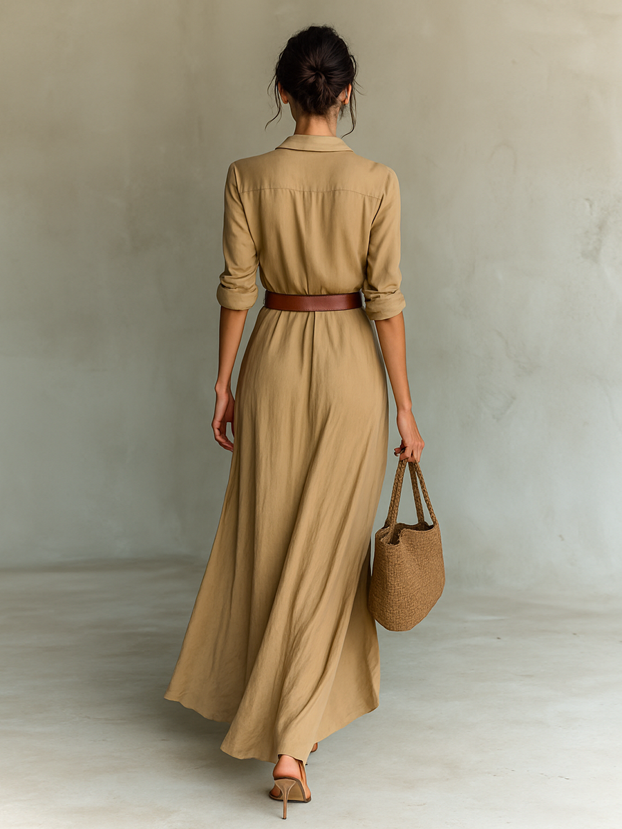 Eva - Stijlvolle Zomerjurk Dames Maxi met Diepe V-hals en Ceintuur
