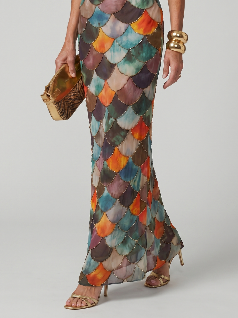 Eva - Vintage Maxi Jurk Dames met Halter Hals en Aansluitende Pasvorm