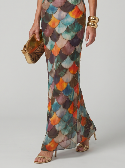 Eva - Vintage Maxi Jurk Dames met Halter Hals en Aansluitende Pasvorm