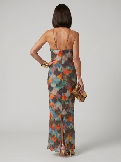 Eva - Vintage Maxi Jurk Dames met Halter Hals en Aansluitende Pasvorm