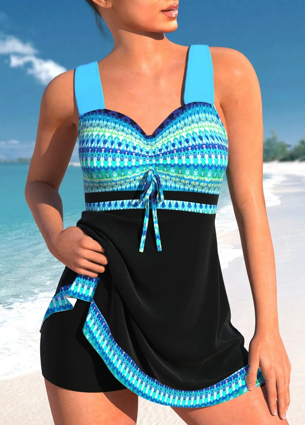 Eva - Vrolijke Badpak Jurk Dames met Sweetheart Hals en Etnische Print