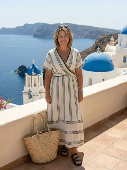 Femke - Boho Maxi Linnen Jurk Dames met V-hals en Wikkelmodel