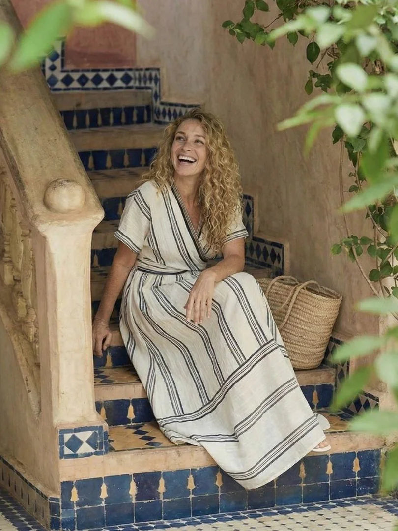 Femke - Boho Maxi Linnen Jurk Dames met V-hals en Wikkelmodel