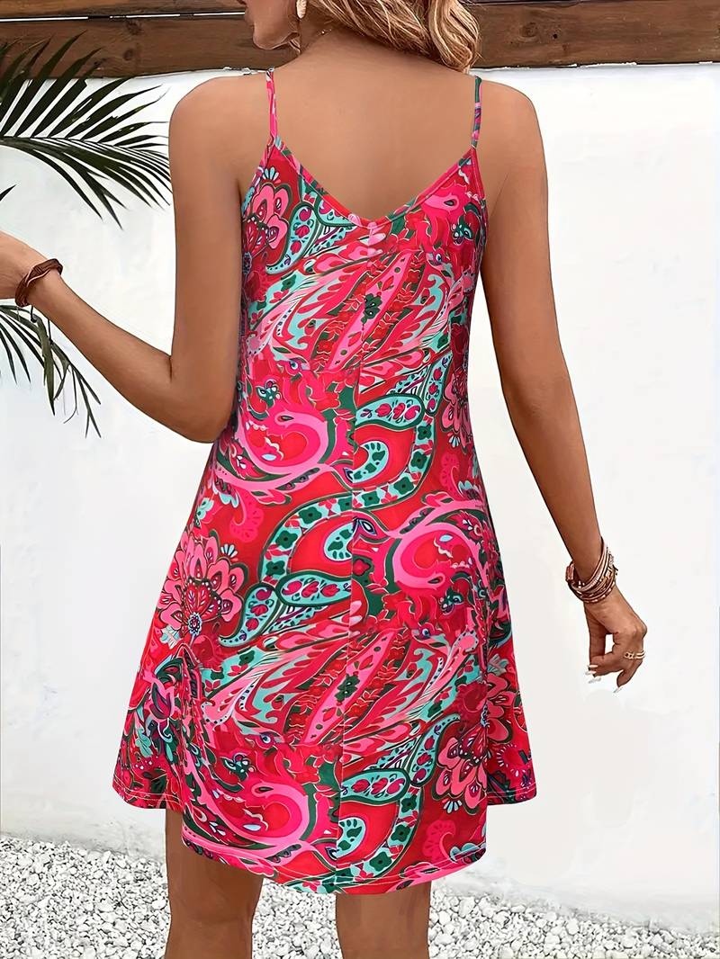 Femke - Boho Zomerjurk Dames met Spaghettibandjes en Paisley Print