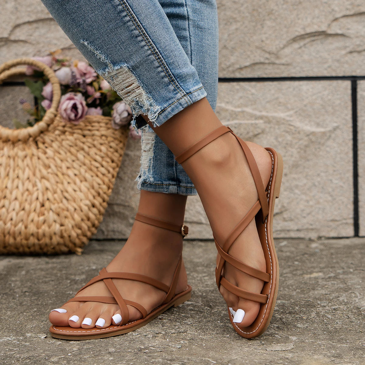 Femke - Casual Sandalen Dames met Gekruiste Bandjes en Enkelsluiting
