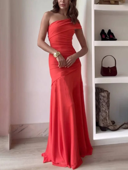 Femke - Chique Bruiloft Gastenjurk Dames met One-Shoulder en Geplooide Taille