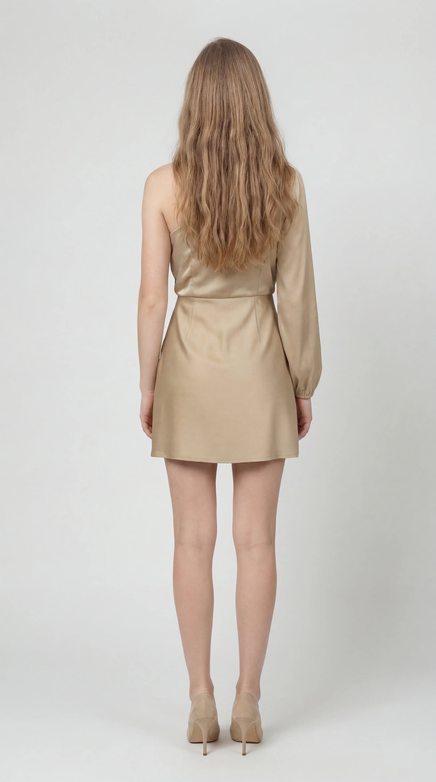 Femke - Chique Herfst Bruiloft Gast Jurk Dames met Asymmetrische Schouder en Lange Mouw