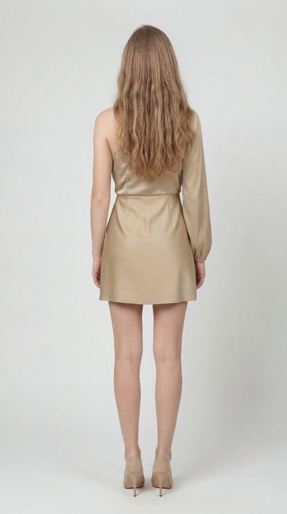 Femke - Chique Herfst Bruiloft Gast Jurk Dames met Asymmetrische Schouder en Lange Mouw