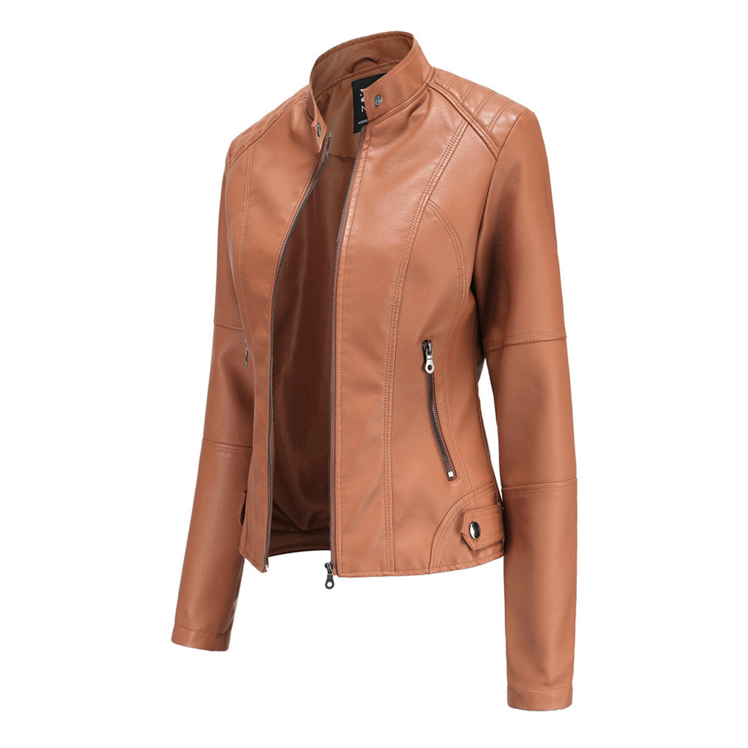 Femke - Dames Biker Jas Leren Stijl voor de Herfst met Ritssluiting