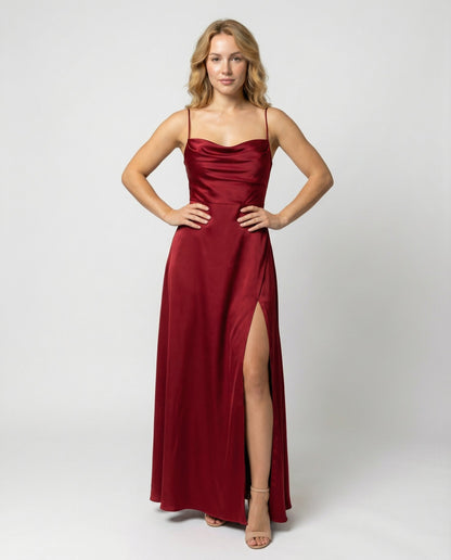 Femke - Elegante Bruiloft Gastenjurk Dames Maxi met Waterval-hals en Split
