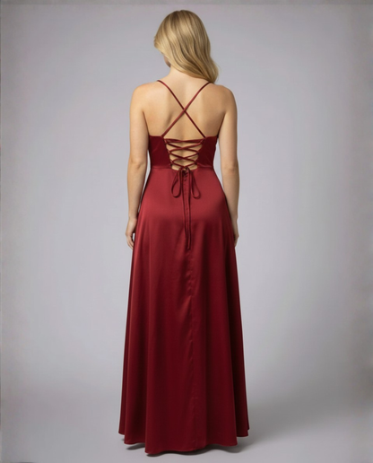 Femke - Elegante Bruiloft Gastenjurk Dames Maxi met Waterval-hals en Split