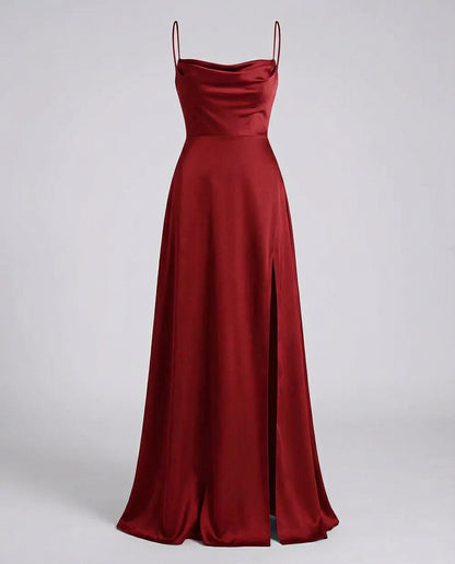 Femke - Elegante Bruiloft Gastenjurk Dames Maxi met Waterval-hals en Split