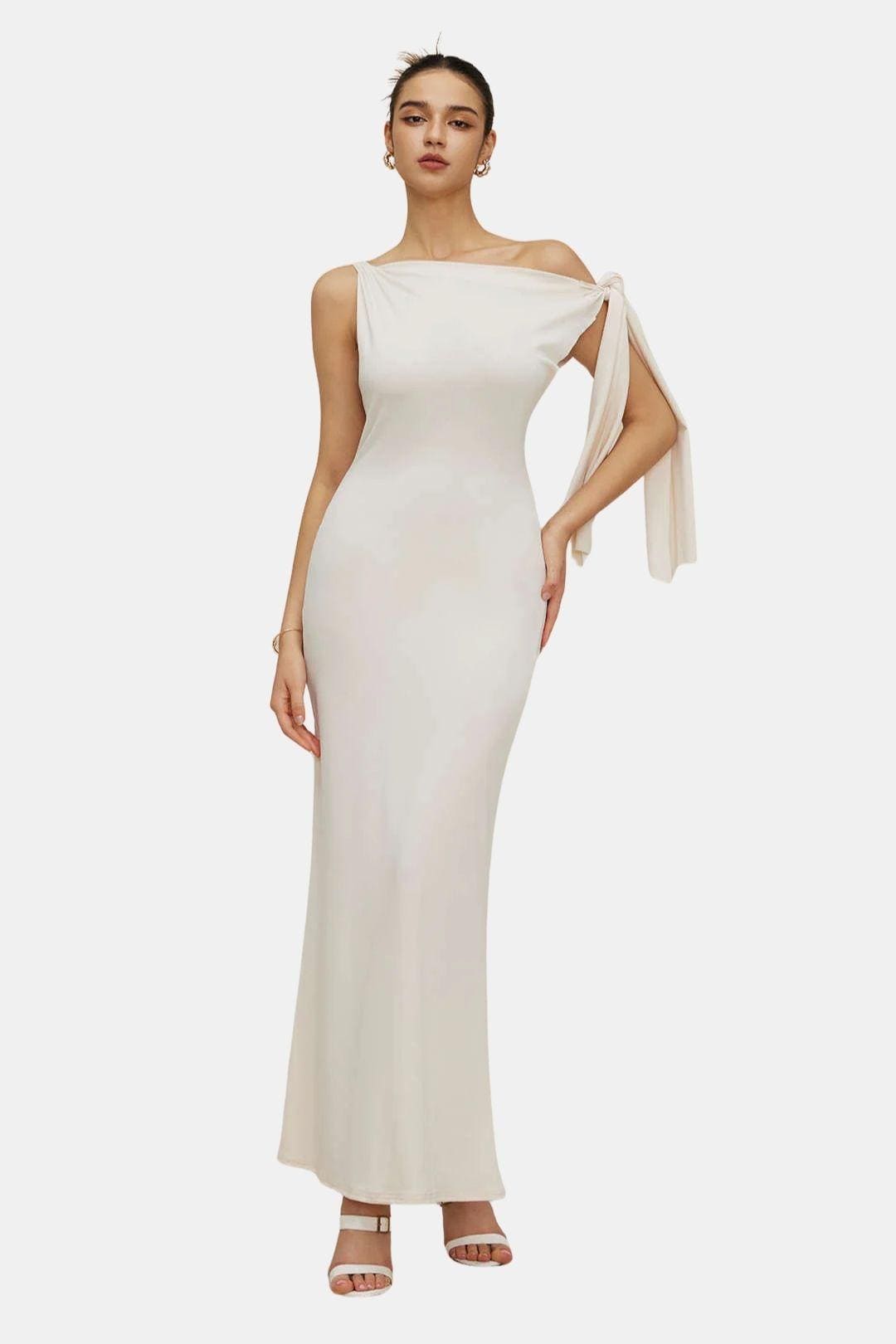 Femke - Elegante Bruiloft Gastenjurk Dames met One-shoulder Mouw en Slanke Lijn