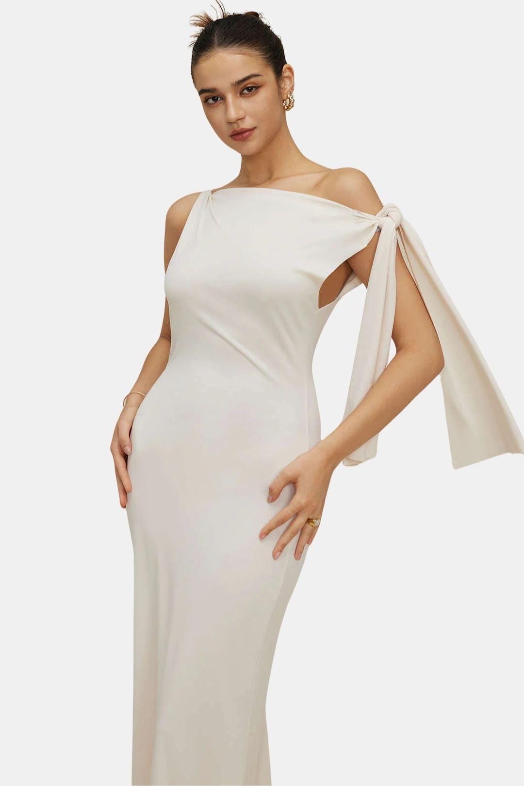 Femke - Elegante Bruiloft Gastenjurk Dames met One-shoulder Mouw en Slanke Lijn
