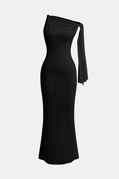 Femke - Elegante Bruiloft Gastenjurk Dames met One-shoulder Mouw en Slanke Lijn