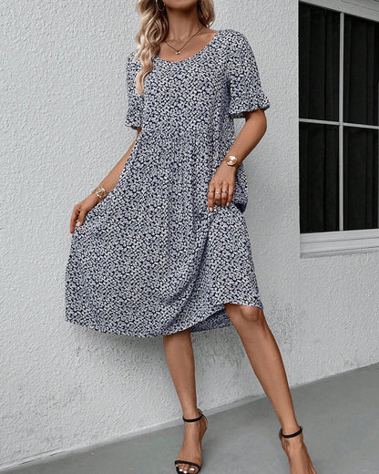 Femke - Feestelijke Bruiloft Gastenjurk Dames met Bloemenprint en Ruffle Mouwen