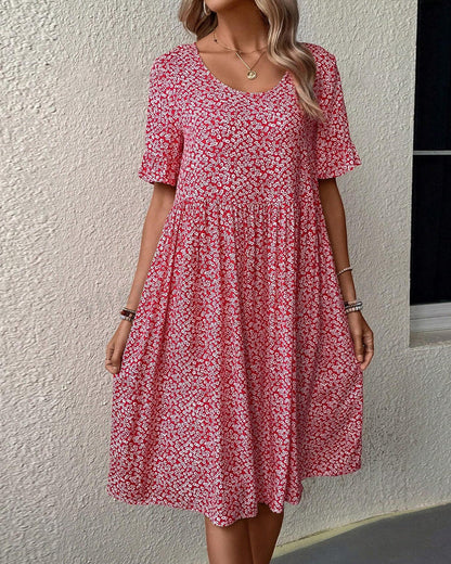 Femke - Feestelijke Bruiloft Gastenjurk Dames met Bloemenprint en Ruffle Mouwen