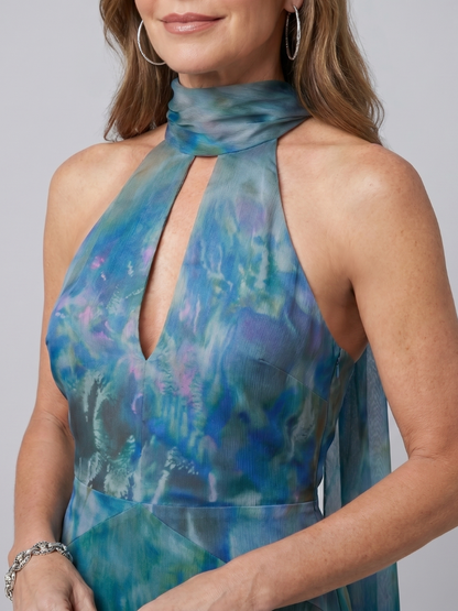 Femke - Feestelijke Maxi Jurk Dames met Halterhals en Keyhole Detail
