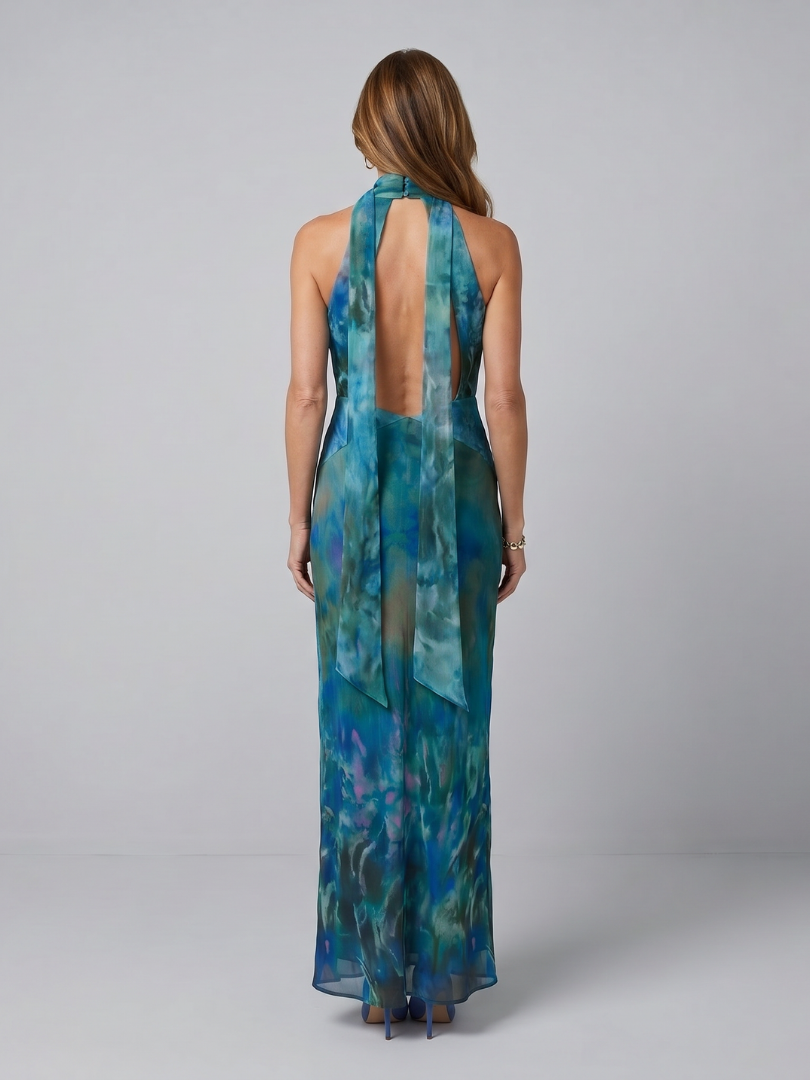 Femke - Feestelijke Maxi Jurk Dames met Halterhals en Keyhole Detail