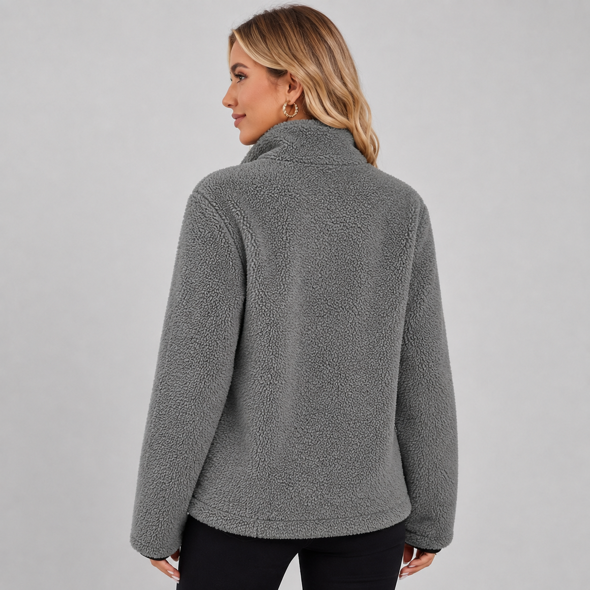 Femke - Fleece jas dames teddy kort en warm met rits en opstaande kraag