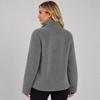 Femke - Fleece jas dames teddy kort en warm met rits en opstaande kraag