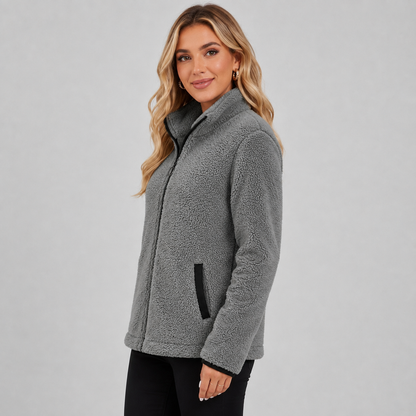 Femke - Fleece jas dames teddy kort en warm met rits en opstaande kraag