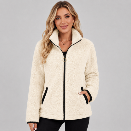 Femke - Fleece jas dames teddy kort en warm met rits en opstaande kraag