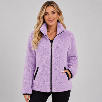 Femke - Fleece jas dames teddy kort en warm met rits en opstaande kraag