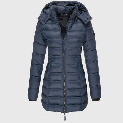 Femke - Puffer jas dames lang en warm met capuchon en rits