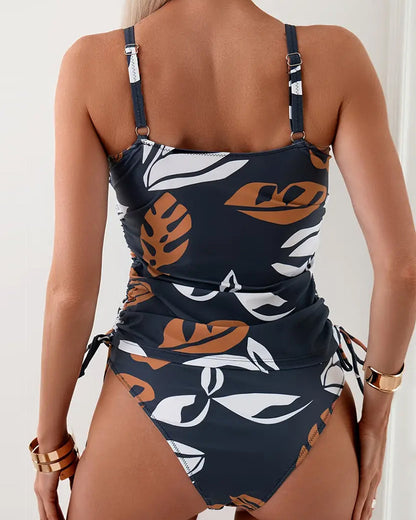 Femke - Stijlvolle Tankini Dames met Tropische Print en Verstelbare Zijkoordjes