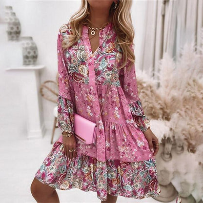 Fenna - Boho Bruiloft Gastenjurk Dames met V-hals en Lange Mouwen