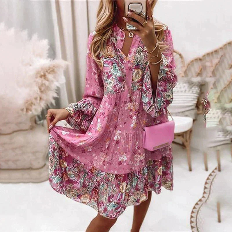 Fenna - Boho Bruiloft Gastenjurk Dames met V-hals en Lange Mouwen