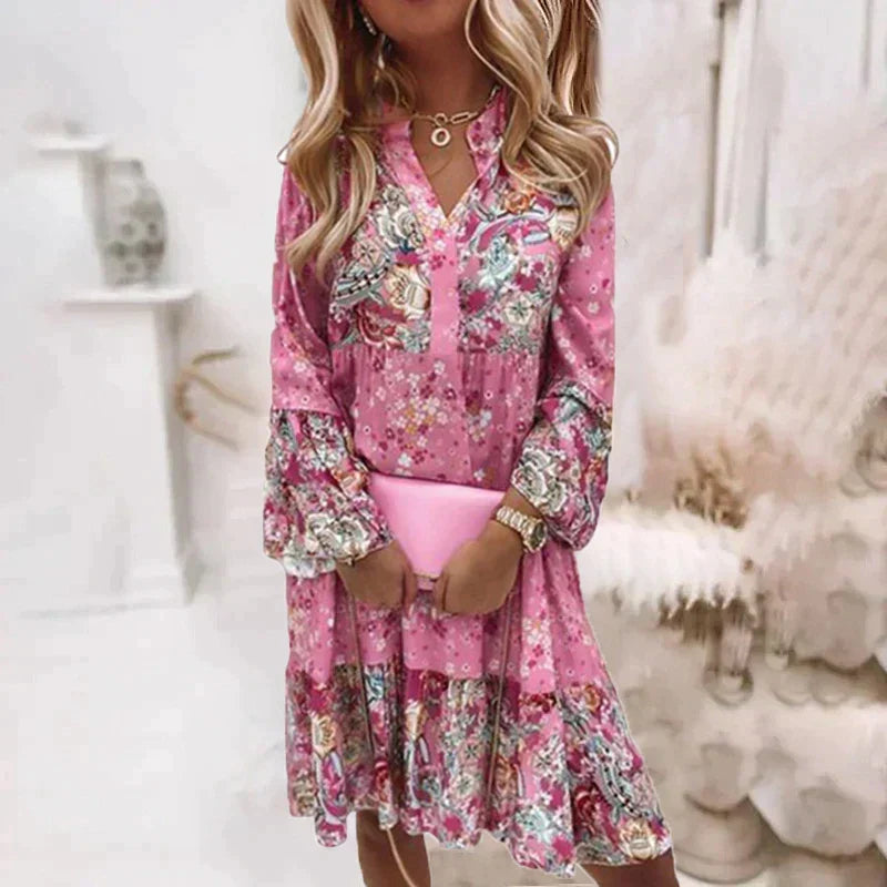 Fenna - Boho Bruiloft Gastenjurk Dames met V-hals en Lange Mouwen