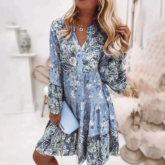 Fenna - Boho Bruiloft Gastenjurk Dames met V-hals en Lange Mouwen