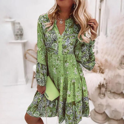 Fenna - Boho Bruiloft Gastenjurk Dames met V-hals en Lange Mouwen