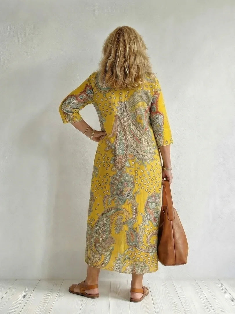 Fenna - Boho Grote Maten Maxi Jurk Dames met Elegante V-hals en Driekwart Mouw