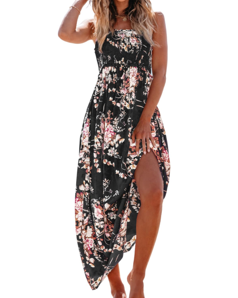 Fenna - Boho Maxi Jurk Dames met Bandeau Hals en Hoge Split