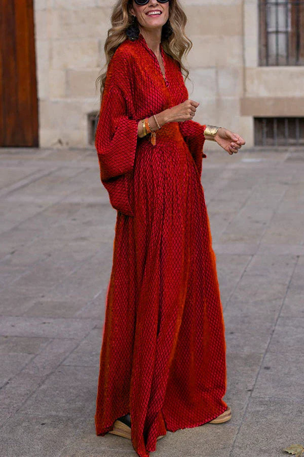 Fenna - Boho Zomerjurk Dames Maxi met Wijde Mouwen en V-hals
