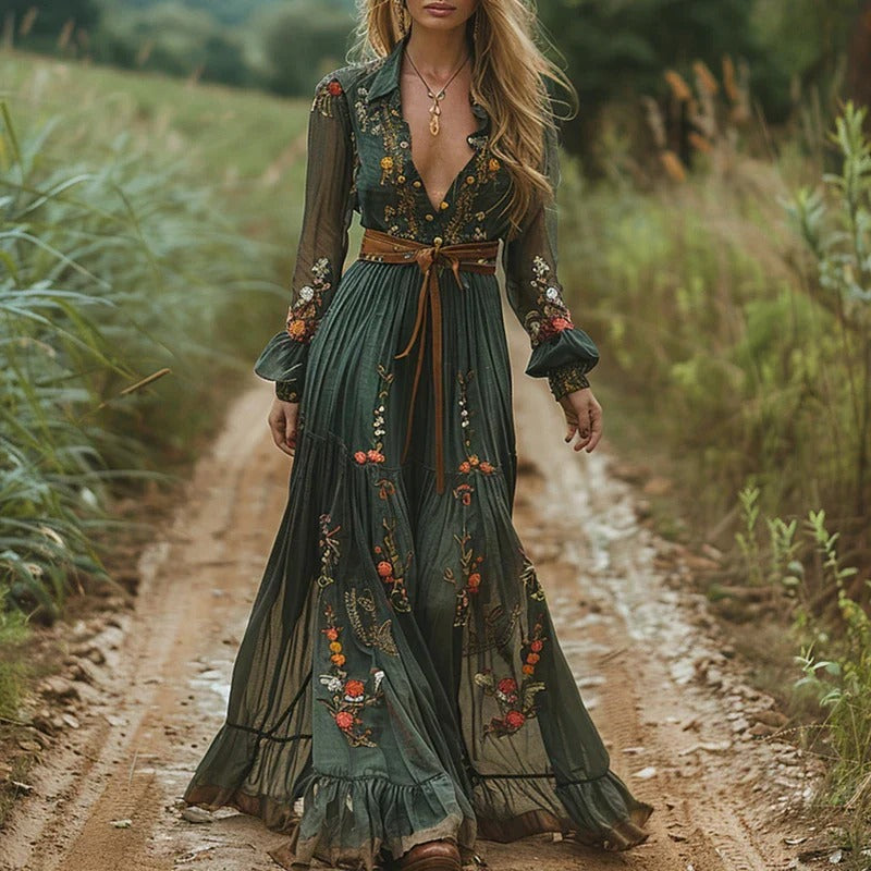 Fenna - Boho Zomerjurk Dames met Bloemenprint en Diepe V-hals