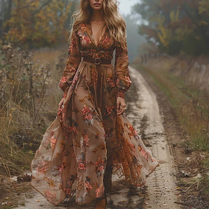 Fenna - Boho Zomerjurk Dames met Bloemenprint en Diepe V-hals