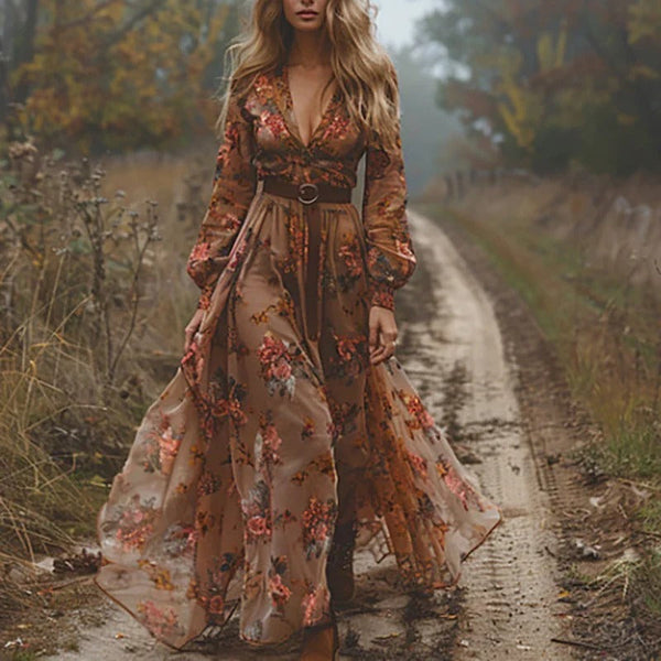 Fenna - Boho Zomerjurk Dames met Bloemenprint en Diepe V-hals
