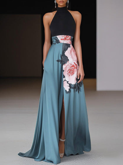 Fenna - Elegante Bruiloft Gastenjurk Dames met Halterhals en Bloemenprint