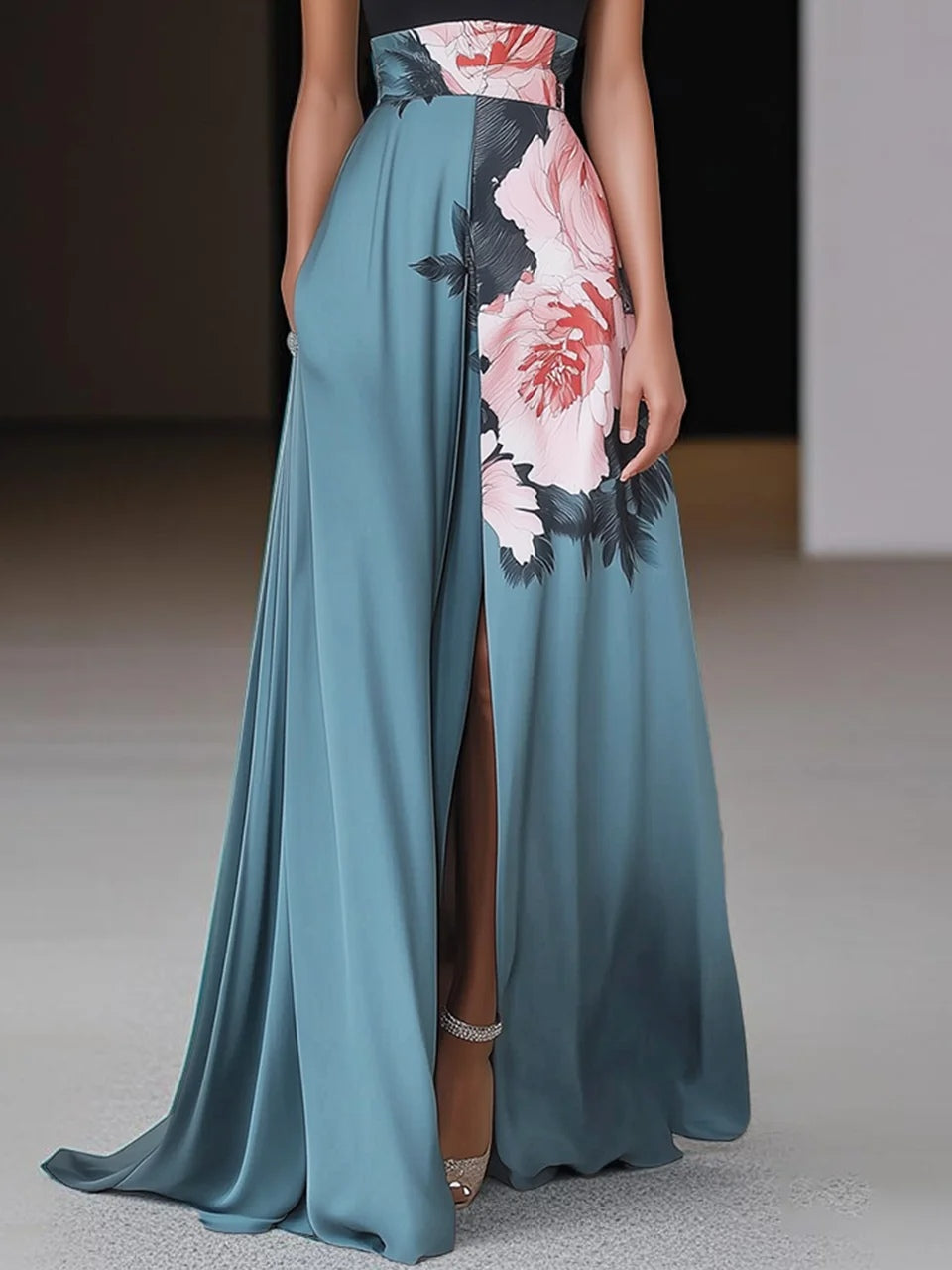 Fenna - Elegante Bruiloft Gastenjurk Dames met Halterhals en Bloemenprint