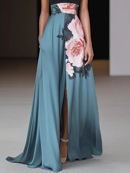 Fenna - Elegante Bruiloft Gastenjurk Dames met Halterhals en Bloemenprint