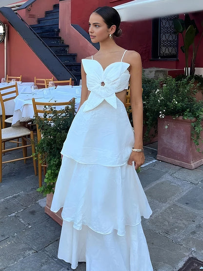 Fenna - Elegante Galajurk Dames met Strikdetail en Gelaagde Maxi Rok