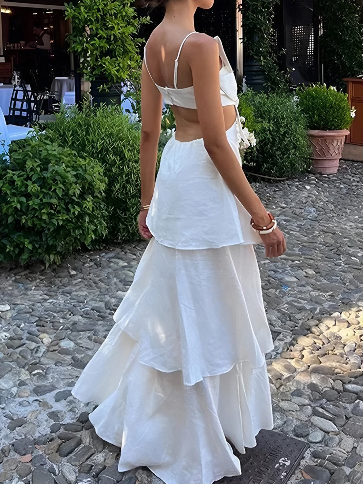 Fenna - Elegante Galajurk Dames met Strikdetail en Gelaagde Maxi Rok