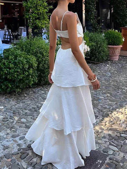 Fenna - Elegante Galajurk Dames met Strikdetail en Gelaagde Maxi Rok