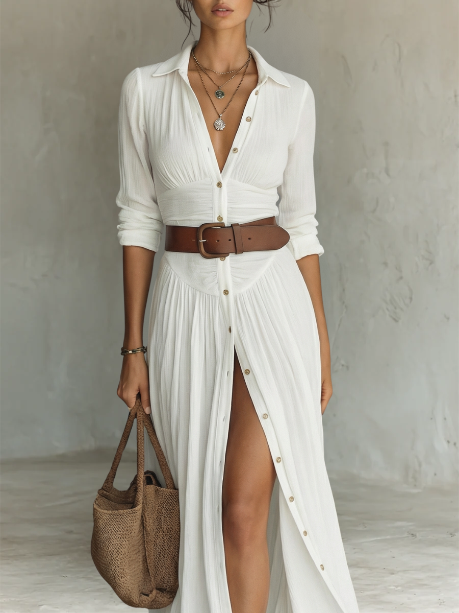 Fenna - Elegante Maxi Jurk Dames met Ceintuur en Split